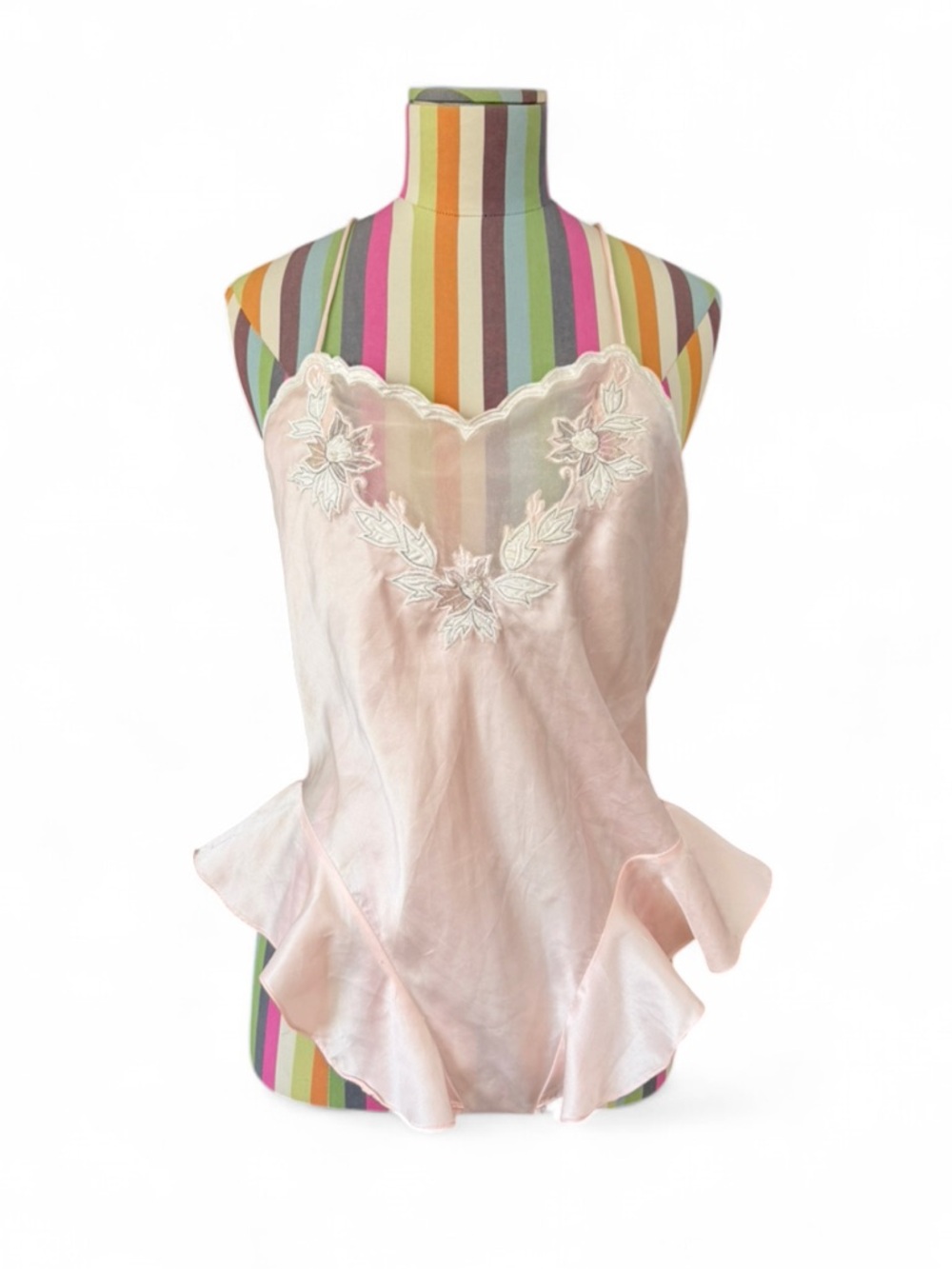 Vintage St Bernard Satin Teddy Romper Mesh Low Back Floral Appliqué